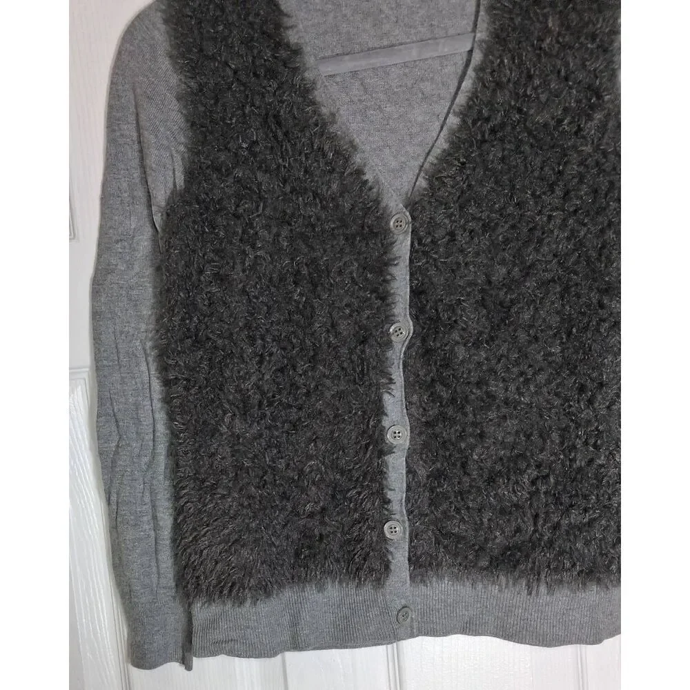 B+ab womens small cardigan sweater nylon Angora gray fluffy soft quiet luxury - Picture 2 of 9